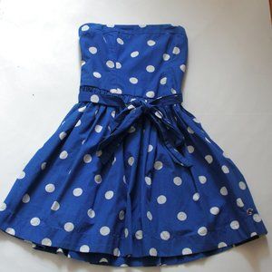 Blue bustier dress with white polka dots